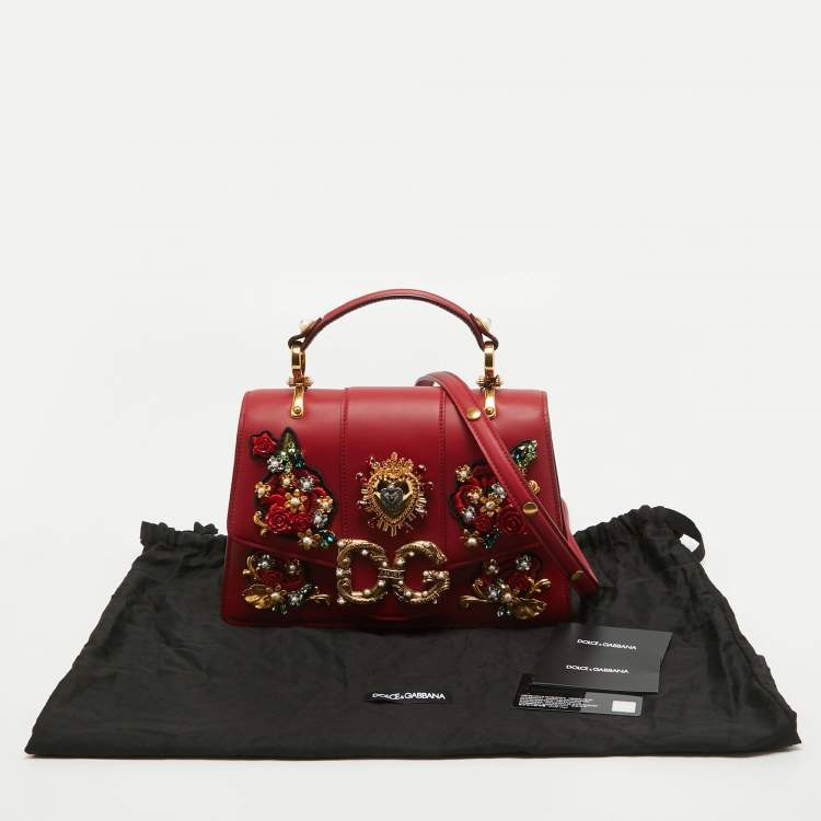 مملوكة مسبقًا Dolce & Gabbana Red Leather DG Amore Crystals Top Handle Bag