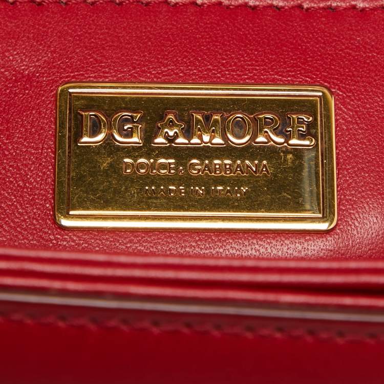 مملوكة مسبقًا Dolce & Gabbana Red Leather DG Amore Crystals Top Handle Bag