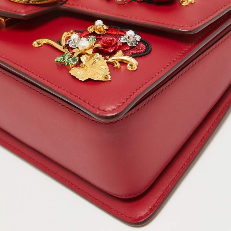 مملوكة مسبقًا Dolce & Gabbana Red Leather DG Amore Crystals Top Handle Bag