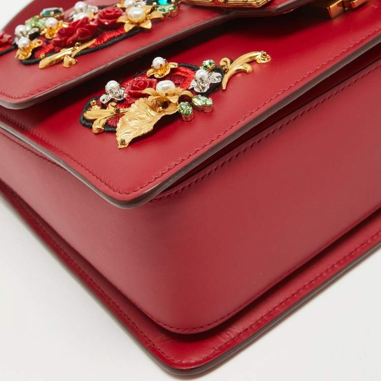 مملوكة مسبقًا Dolce & Gabbana Red Leather DG Amore Crystals Top Handle Bag
