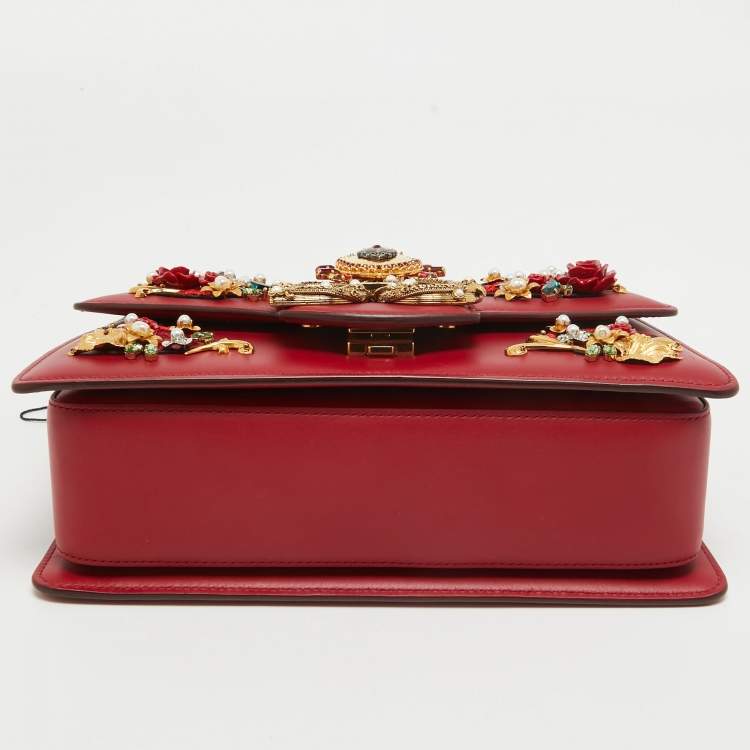 مملوكة مسبقًا Dolce & Gabbana Red Leather DG Amore Crystals Top Handle Bag