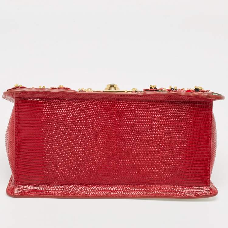Pre Owned Dolce & Gabbana Multicolor Lizard Embossed and Leather Embellished Welcome Top Handle Bag