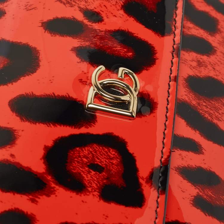 Pre Owned Dolce & Gabbana Bambino Red/Black Leopard Print Patent Leather Mini Sicily Top Handle Bag