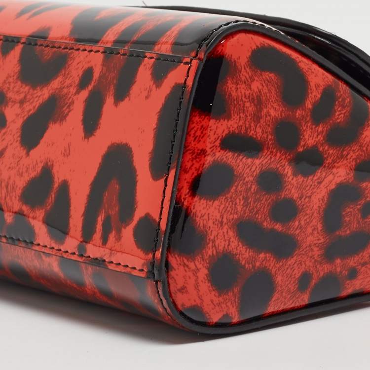 Pre Owned Dolce & Gabbana Bambino Red/Black Leopard Print Patent Leather Mini Sicily Top Handle Bag