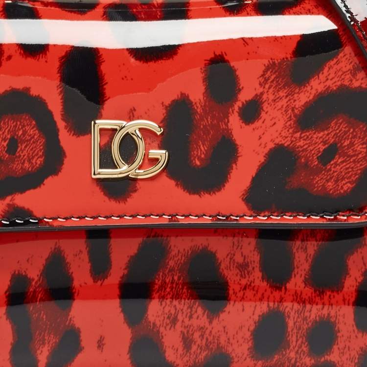 Pre Owned Dolce & Gabbana Bambino Red/Black Leopard Print Patent Leather Mini Sicily Top Handle Bag
