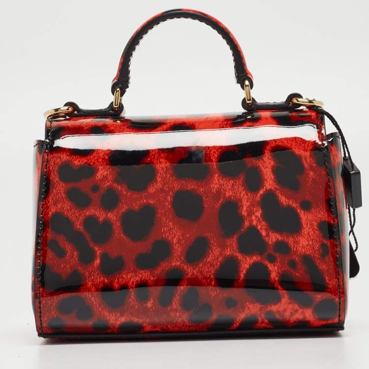 Pre Owned Dolce & Gabbana Bambino Red/Black Leopard Print Patent Leather Mini Sicily Top Handle Bag