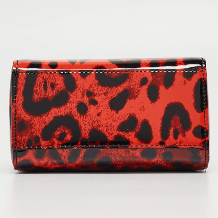 Pre Owned Dolce & Gabbana Bambino Red/Black Leopard Print Patent Leather Mini Sicily Top Handle Bag
