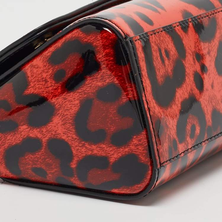 Pre Owned Dolce & Gabbana Bambino Red/Black Leopard Print Patent Leather Mini Sicily Top Handle Bag