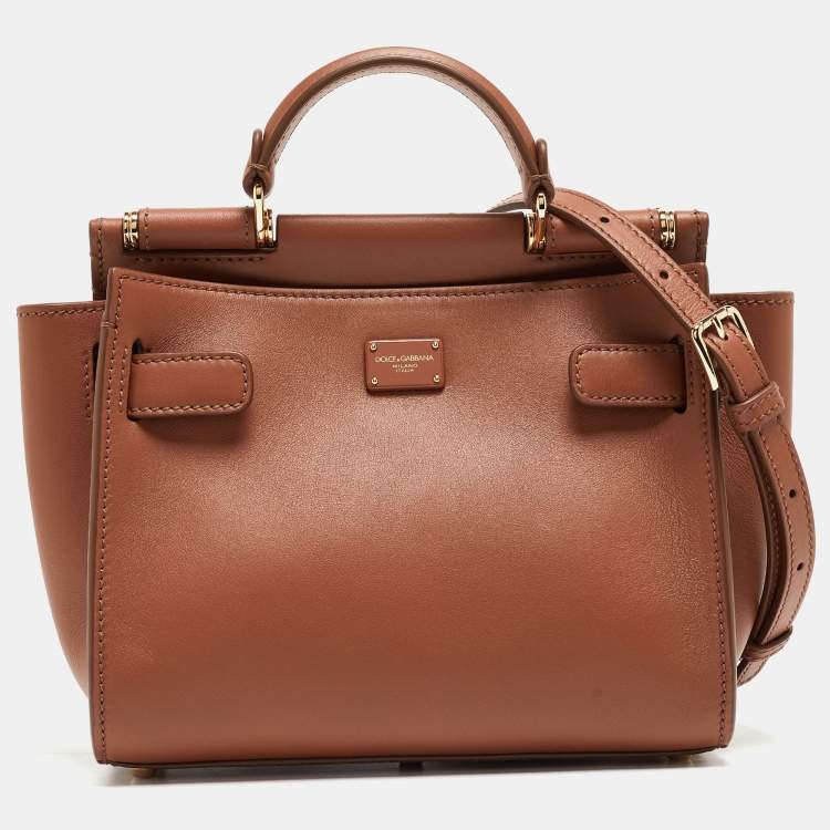 Pre Owned Dolce & Gabbana Brown Leather Mini Sicily 62 Tote 