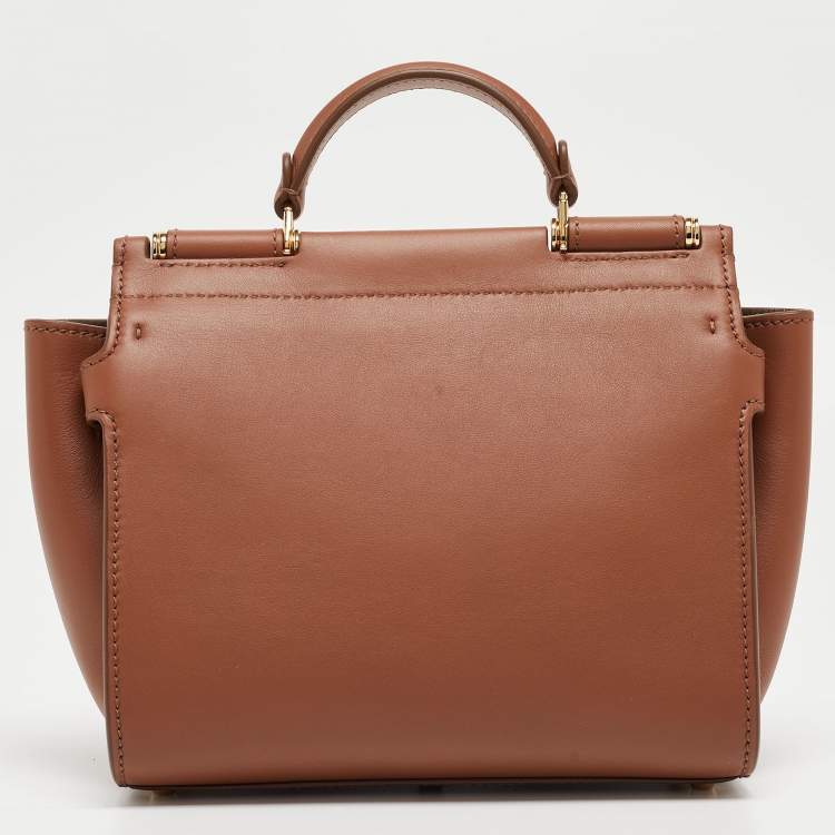 Pre Owned Dolce & Gabbana Brown Leather Mini Sicily 62 Tote 