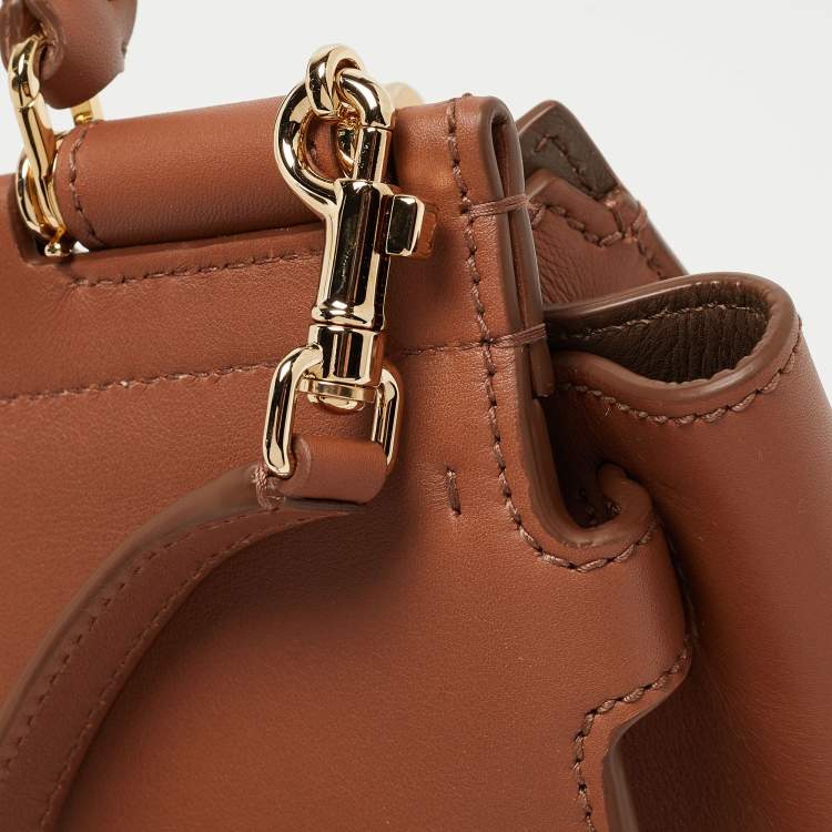 Pre Owned Dolce & Gabbana Brown Leather Mini Sicily 62 Tote 