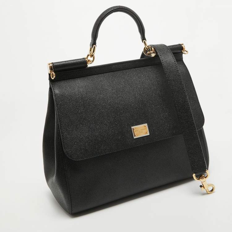 Pre Owned Dolce & Gabbana Black Leather Large Miss Sicily Top Handle Bag