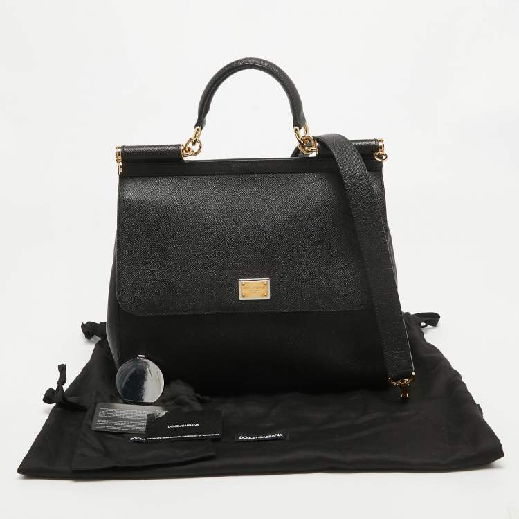 Pre Owned Dolce & Gabbana Black Leather Large Miss Sicily Top Handle Bag
