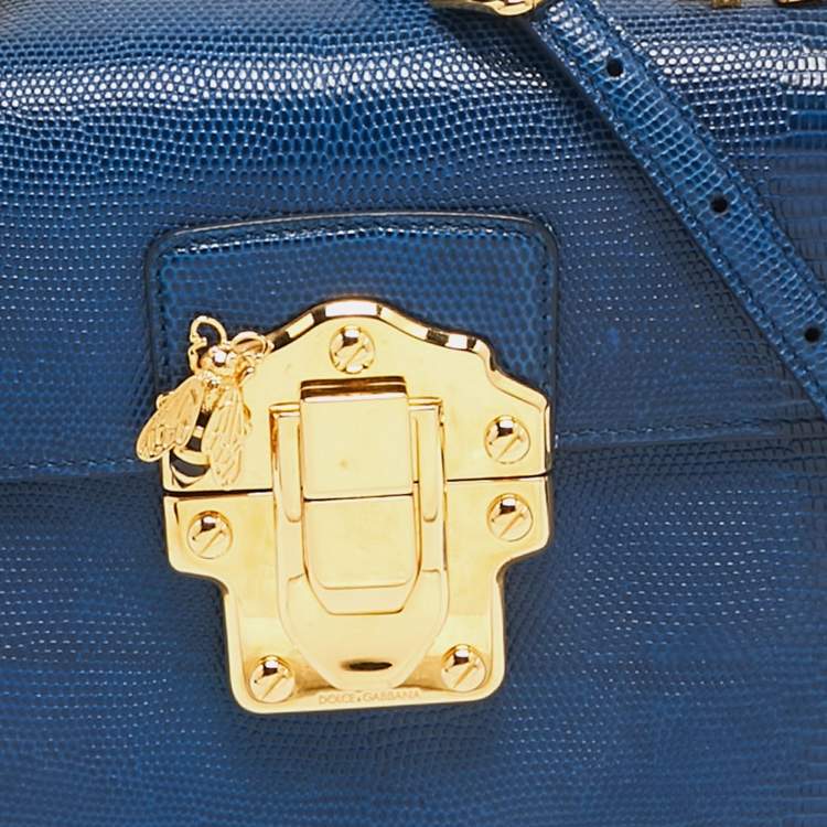 مملوكة مسبقًا Dolce & Gabbana Blue Lizard Embossed Leather Lucia Top Handle Bag
