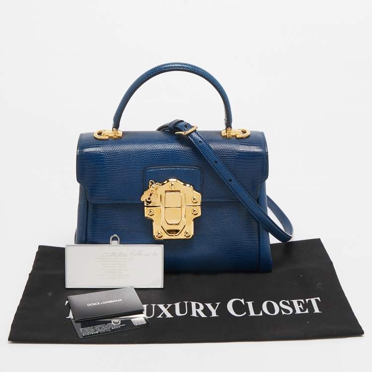 مملوكة مسبقًا Dolce & Gabbana Blue Lizard Embossed Leather Lucia Top Handle Bag