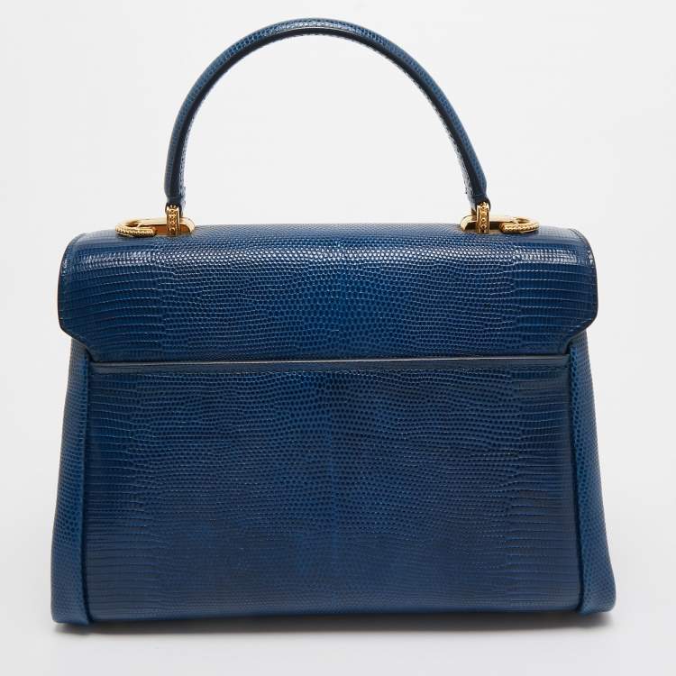 مملوكة مسبقًا Dolce & Gabbana Blue Lizard Embossed Leather Lucia Top Handle Bag