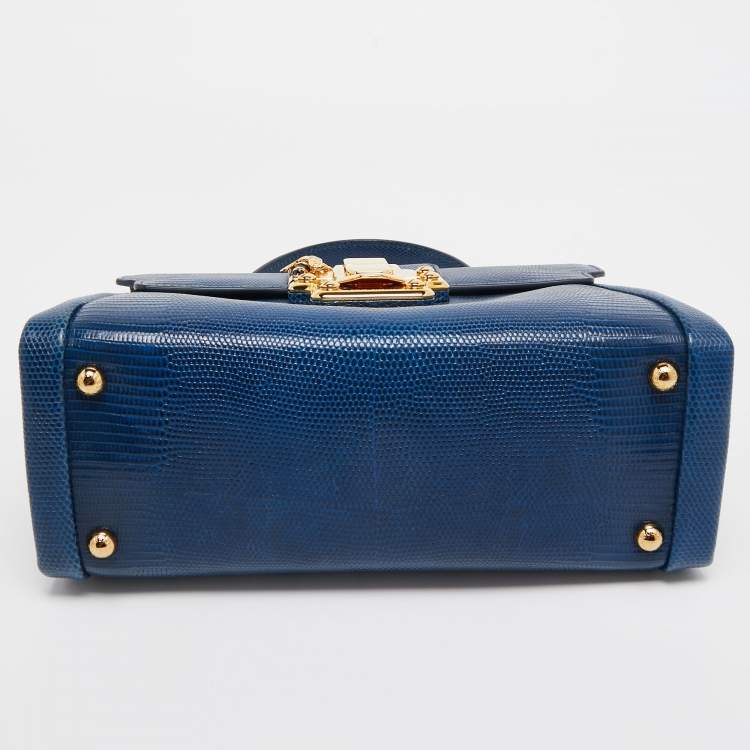 مملوكة مسبقًا Dolce & Gabbana Blue Lizard Embossed Leather Lucia Top Handle Bag