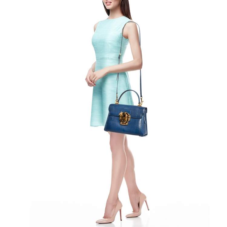 مملوكة مسبقًا Dolce & Gabbana Blue Lizard Embossed Leather Lucia Top Handle Bag