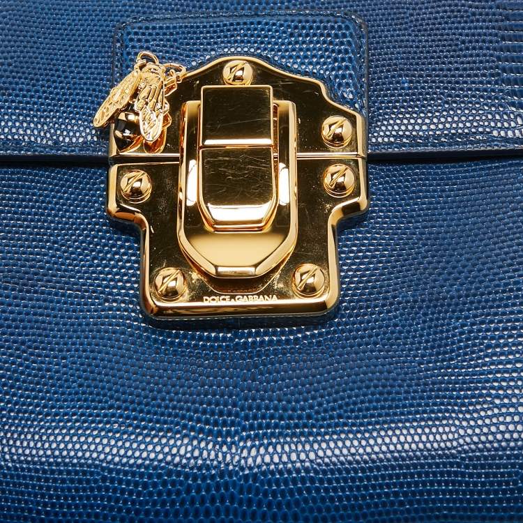 مملوكة مسبقًا Dolce & Gabbana Blue Lizard Embossed Leather Lucia Top Handle Bag