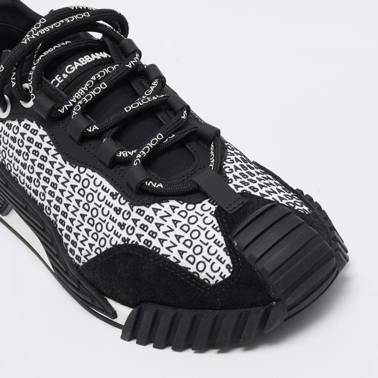 Pre Owned Dolce & Gabbana Black Suede and Fabric Ns1 Logo Mixed-Media Low Top Sneakers Size 40