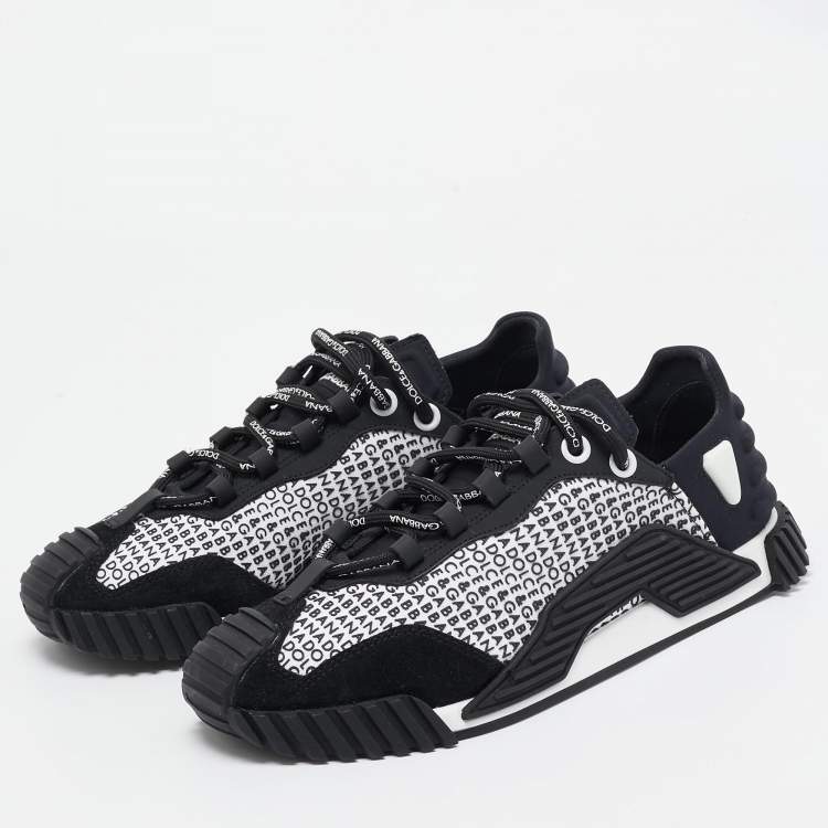 Pre Owned Dolce & Gabbana Black Suede and Fabric Ns1 Logo Mixed-Media Low Top Sneakers Size 40