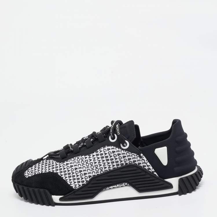 Pre Owned Dolce & Gabbana Black Suede and Fabric Ns1 Logo Mixed-Media Low Top Sneakers Size 40