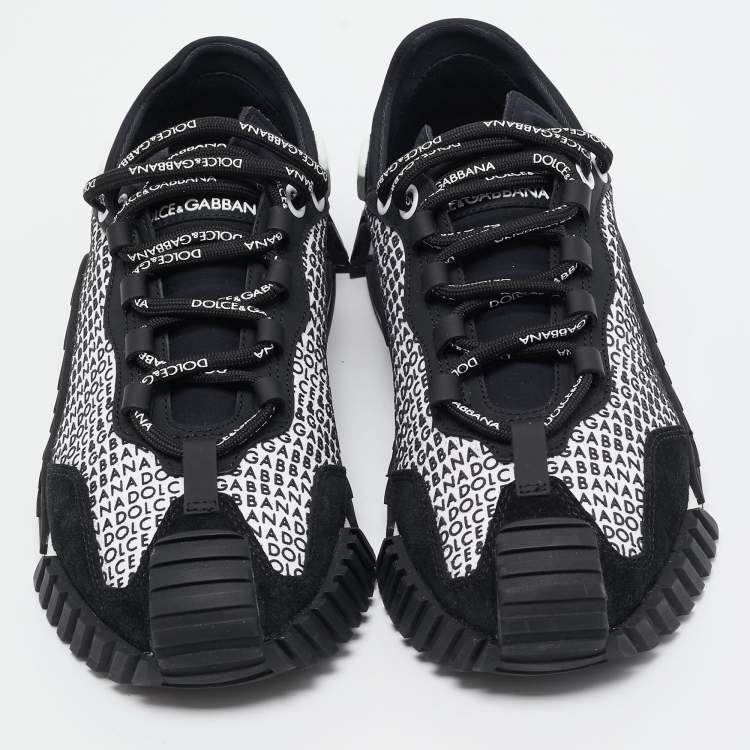 Pre Owned Dolce & Gabbana Black Suede and Fabric Ns1 Logo Mixed-Media Low Top Sneakers Size 40