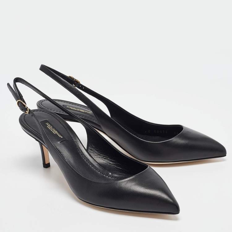 Pre Owned Dolce & Gabbana Black Leather Slingback Pumps Size 38