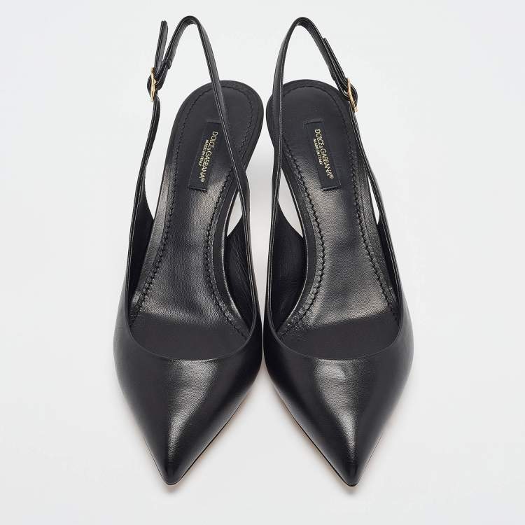Pre Owned Dolce & Gabbana Black Leather Slingback Pumps Size 38