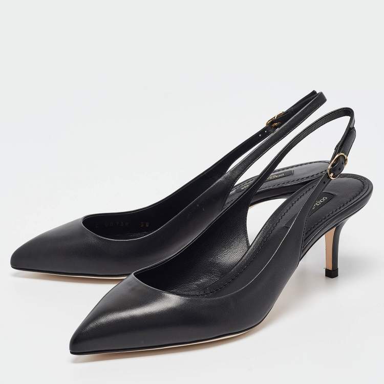 Pre Owned Dolce & Gabbana Black Leather Slingback Pumps Size 38