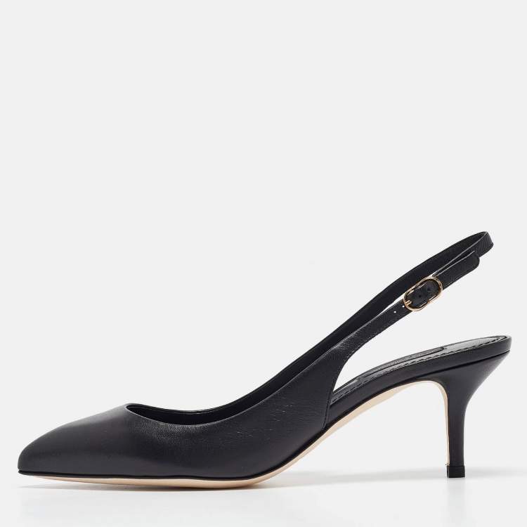 Pre Owned Dolce & Gabbana Black Leather Slingback Pumps Size 38