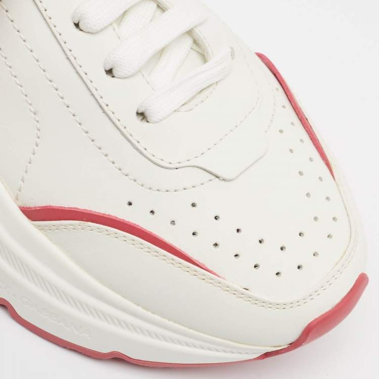 Pre Owned Dolce & Gabbana White/Pink Leather Daymaster Sneakers Size 38