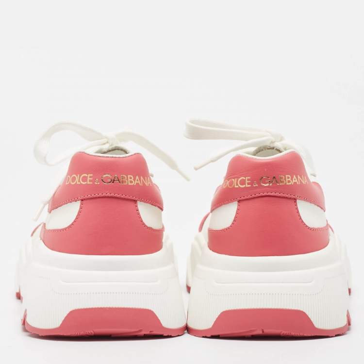 Pre Owned Dolce & Gabbana White/Pink Leather Daymaster Sneakers Size 38