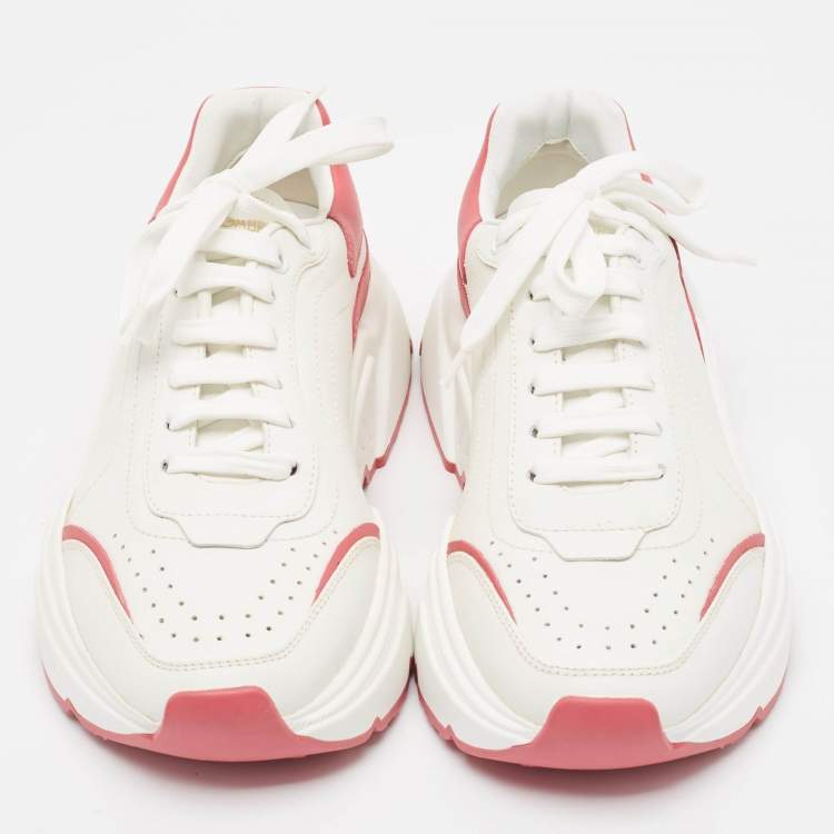 Pre Owned Dolce & Gabbana White/Pink Leather Daymaster Sneakers Size 38
