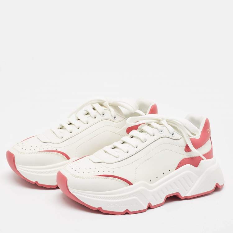 Pre Owned Dolce & Gabbana White/Pink Leather Daymaster Sneakers Size 38