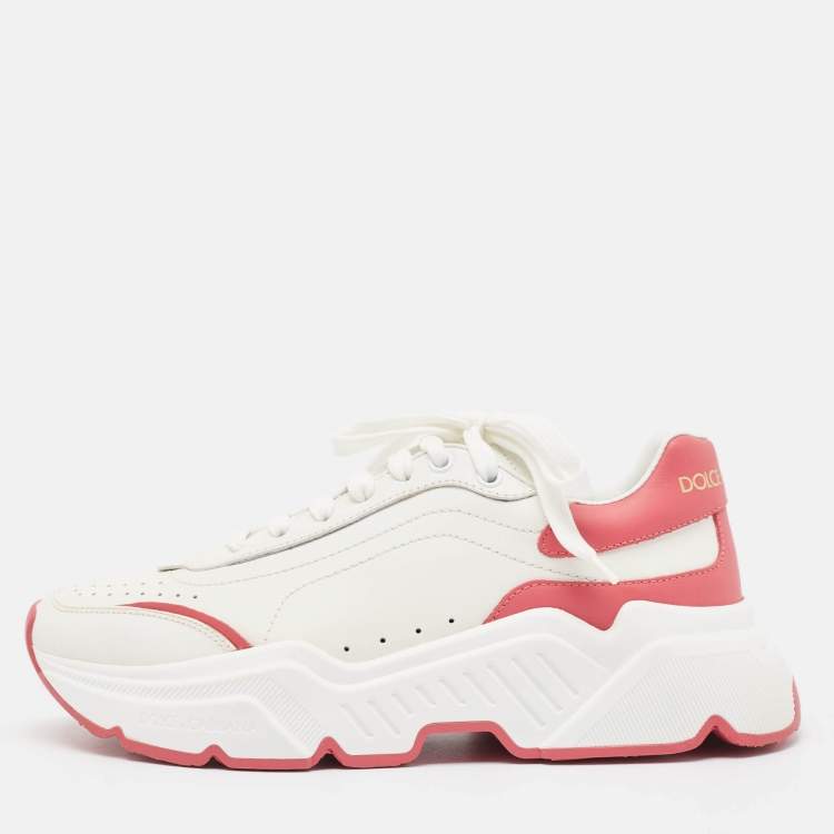 Pre Owned Dolce & Gabbana White/Pink Leather Daymaster Sneakers Size 38