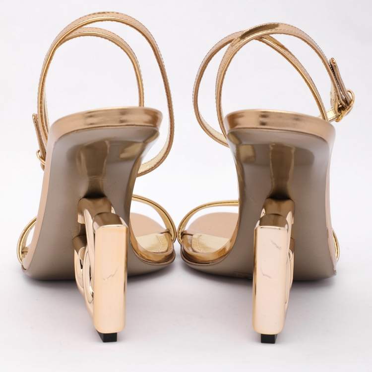 Pre Owned Dolce & Gabbana Gold Leather Keira Ankle Strap Sandals Size 37