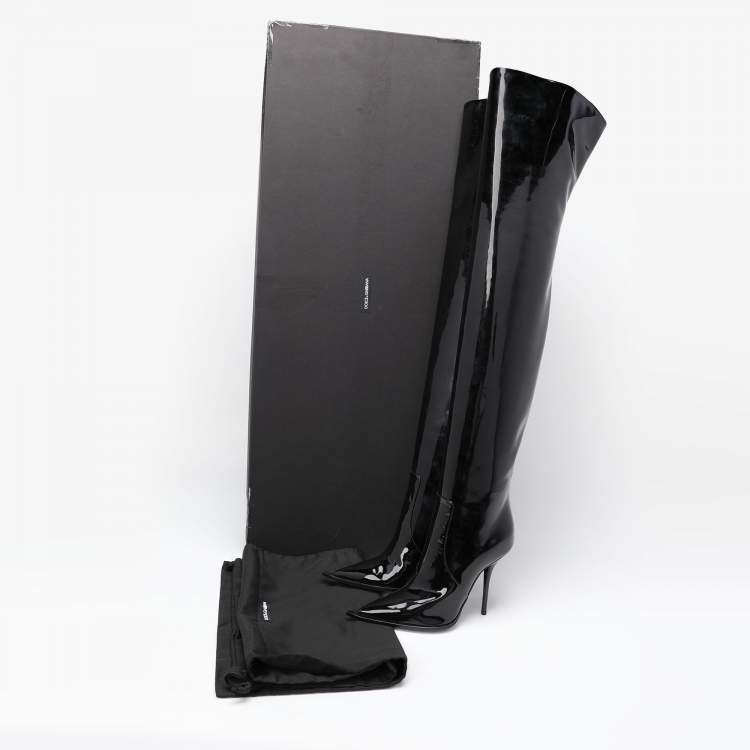 Pre Owned Dolce & Gabbana Black Patent Leather Thigh High Boots Size 36