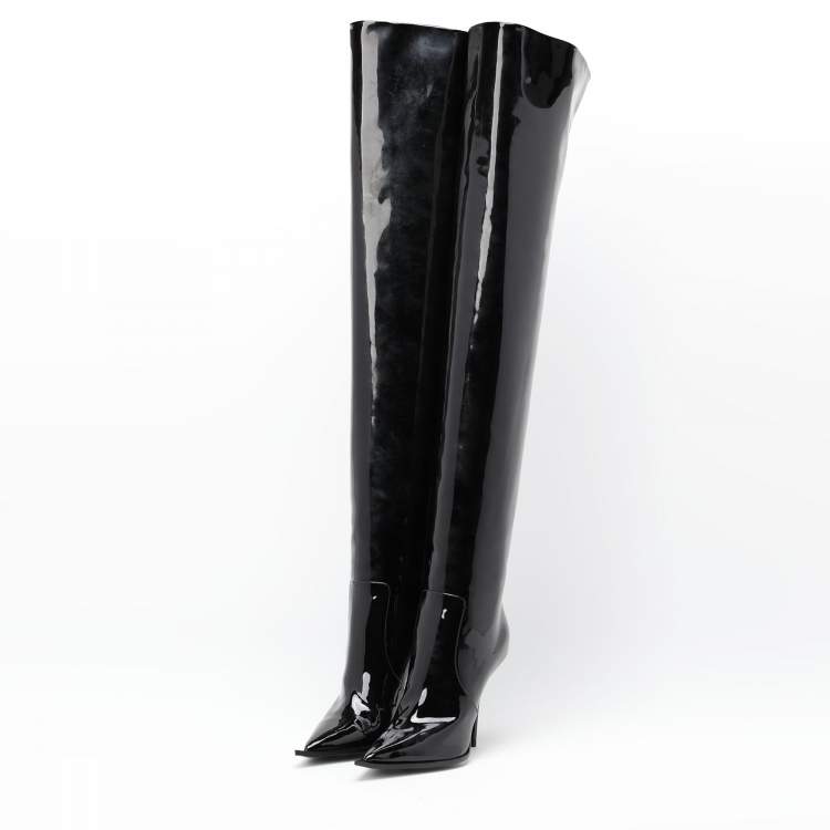 Pre Owned Dolce & Gabbana Black Patent Leather Thigh High Boots Size 36