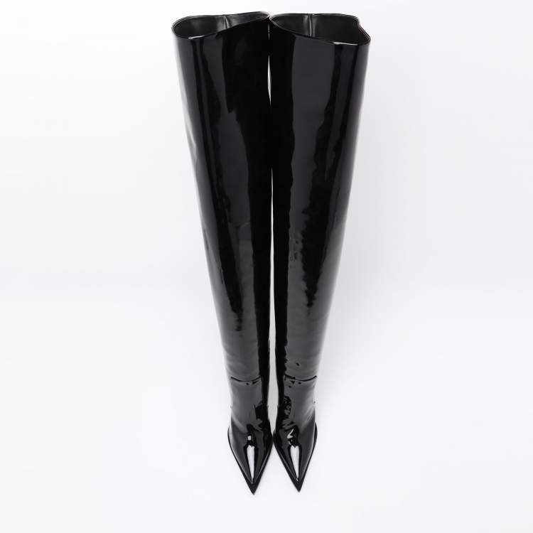 Pre Owned Dolce & Gabbana Black Patent Leather Thigh High Boots Size 36