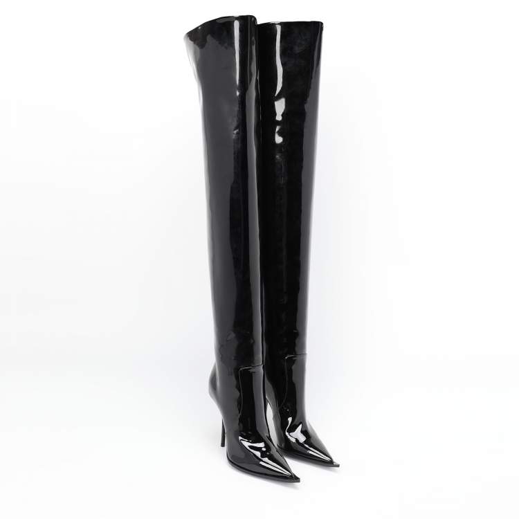 Pre Owned Dolce & Gabbana Black Patent Leather Thigh High Boots Size 36