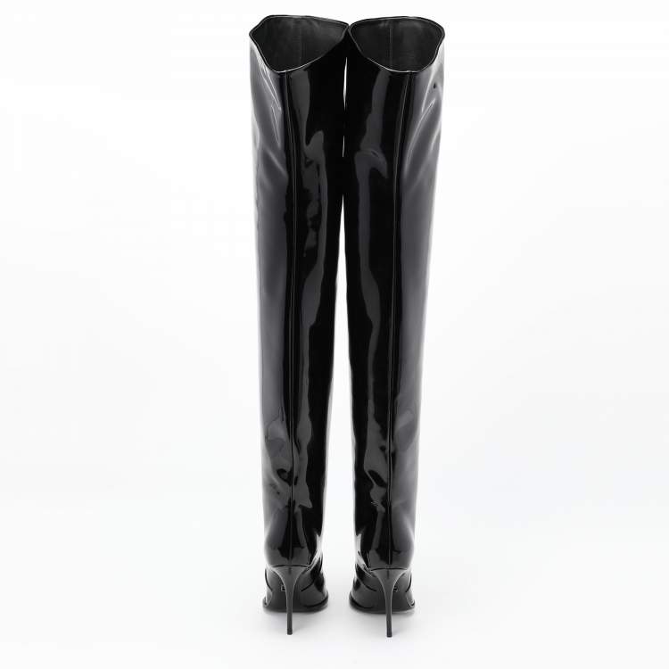 Pre Owned Dolce & Gabbana Black Patent Leather Thigh High Boots Size 36
