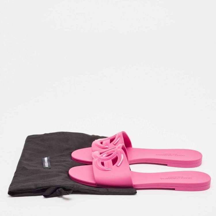 Pre Owned Dolce & Gabbana Pink Rubber DG Cut Out Slides Size 39