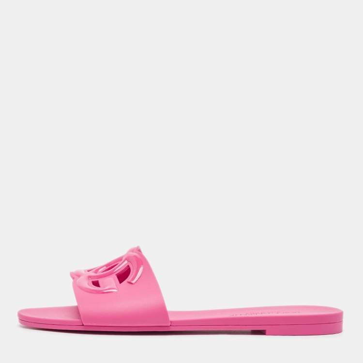 Pre Owned Dolce & Gabbana Pink Rubber DG Cut Out Slides Size 39