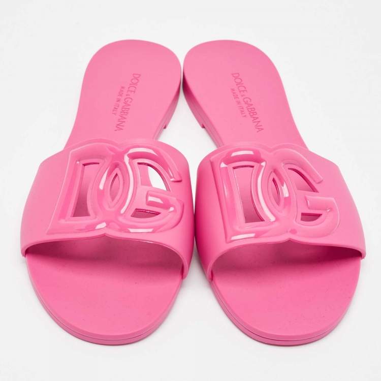 Pre Owned Dolce & Gabbana Pink Rubber DG Cut Out Slides Size 39