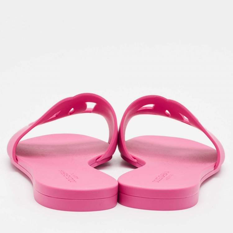 Pre Owned Dolce & Gabbana Pink Rubber DG Cut Out Slides Size 39