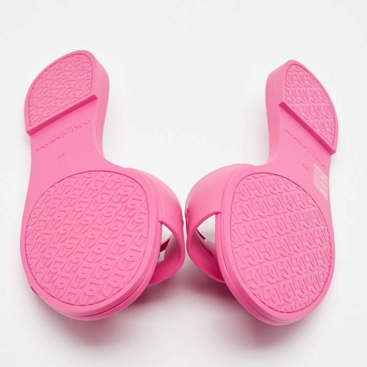 Pre Owned Dolce & Gabbana Pink Rubber DG Cut Out Slides Size 39