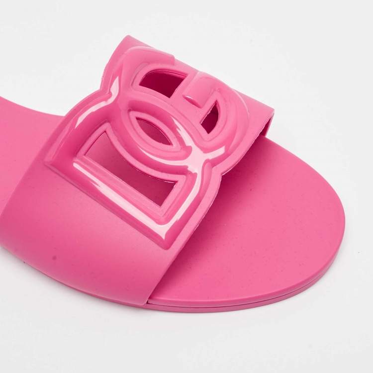 Pre Owned Dolce & Gabbana Pink Rubber DG Cut Out Slides Size 39