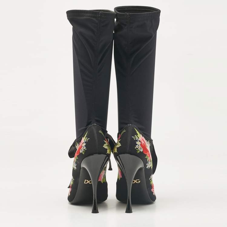 Pre Owned Dolce & Gabbana Multicolor Stretch Fabric Flower Embraided Boots Size 40