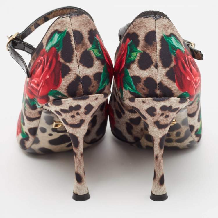 Pre Owned Dolce & Gabbana Multicolor Floral Satin and Patent Leather Mary Jane Pumps Size 38
